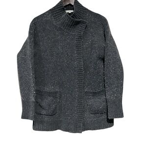 White + Warren Charcoal Gray Wool Blend Patch Pocket Cardigan Sweater Sz Large